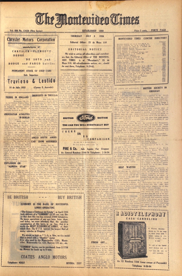 THE MONTEVIDEO TIMES del 09/07/1936